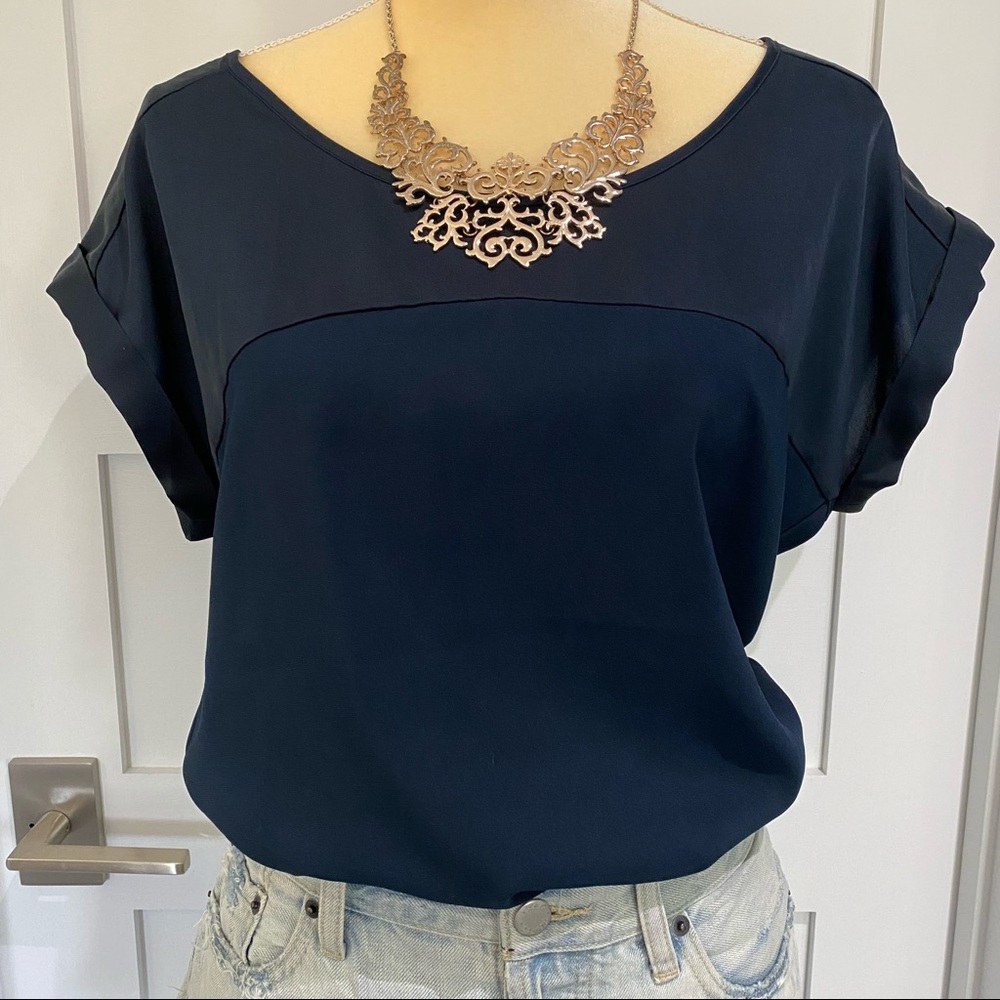 EXPRESS Short Sleeved Blouse, Navy - Medium